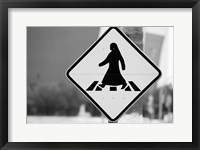 Framed Qatar, Ad Dawhah, Doha. Arabian Pedestrian Crossing Sign / Al-Corniche Street