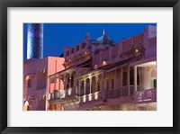 Framed Oman, Muscat, Mutrah. Mutrah Corniche, Restored Merchant Buildings / Evening