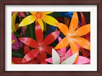 Framed Star shaped carved wooden flowers at market, Bo Sang, Chiang Mai, Thailand
