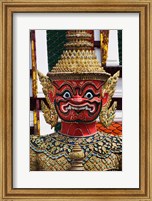 Framed One of six pairs of guardian demons flanking entrance to the Gallery or Phra Rabieng, Wat Phra Kaeo, Bangkok, Thailand