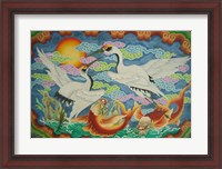 Framed Taiwan, Peimen, Nankunshen Temple, Ceiling mural of cranes and catfish