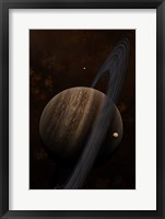 Framed Artist's concept of a ringed gas giant and its moons