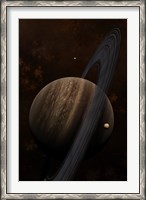 Framed Artist's concept of a ringed gas giant and its moons