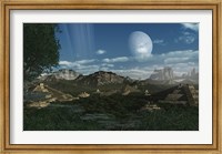 Framed Artist's concept of Mayan like ruins on a ringed planet