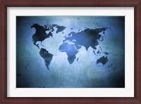 Framed Aged world map on dirty paper
