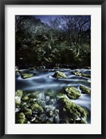 Framed Aged boulders covered with moss in a river, Ritsa Nature Reserve