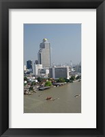 Framed Downtown Bangkok skyline view with Chao Phraya river, Thailand