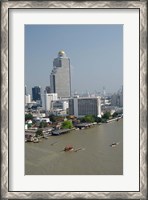 Framed Downtown Bangkok skyline view with Chao Phraya river, Thailand