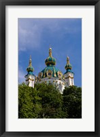 Framed Beautiful Dome Church, Klovskiy Spusk Downtown, Kiev, Ukraine