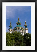 Framed Beautiful Dome Church, Klovskiy Spusk Downtown, Kiev, Ukraine