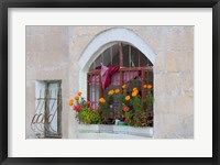 Framed Windows and Flowers in Village, Cappadoccia, Turkey