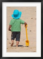 Framed Little Boy and Spade on Beach, Gold Coast, Queensland, Australia