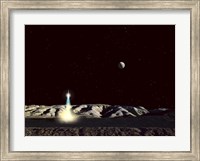 Framed Moonship Lifts Off from the Lunar Hills