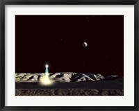Framed Moonship Lifts Off from the Lunar Hills