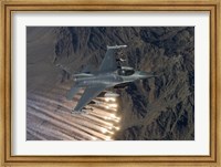 Framed F-16 Fighting Falcon Releases Flares