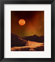 Framed Rugged Planet Landscape Dimly Lit by a Distant Red Star