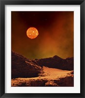 Framed Rugged Planet Landscape Dimly Lit by a Distant Red Star