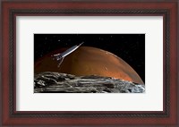 Framed Spaceship in Orbit over Mars Moon, Phobos