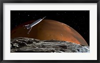 Framed Spaceship in Orbit over Mars Moon, Phobos