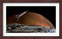 Framed Spaceship in Orbit over Mars Moon, Phobos