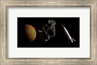 Framed Two 1950's Styled Spaceships Near Mars and its Moon Deimos