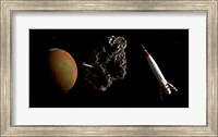 Framed Two 1950's Styled Spaceships Near Mars and its Moon Deimos