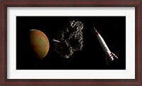Framed Two 1950's Styled Spaceships Near Mars and its Moon Deimos
