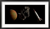 Framed Two 1950's Styled Spaceships Near Mars and its Moon Deimos