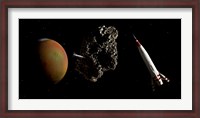 Framed Two 1950's Styled Spaceships Near Mars and its Moon Deimos