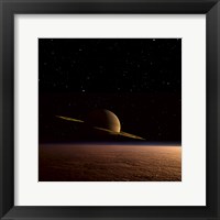 Framed Saturn Floats in the Background Above Titan