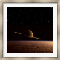 Framed Saturn Floats in the Background Above Titan