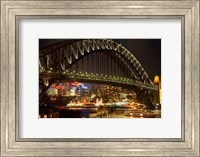 Framed Australia, NSW, Sydney Harbour Bridge, Tour Boat at Night