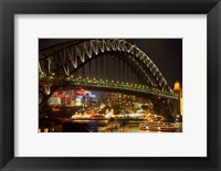 Framed Australia, NSW, Sydney Harbour Bridge, Tour Boat at Night