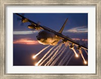 Framed C-130 Hercules Releases Flares