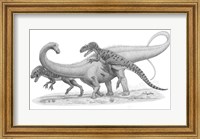 Framed Group of Allosaurus Attack a giant Diplodocus