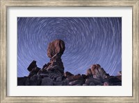 Framed Star trails around the Northern Pole Star, Arches National Park, Utah