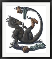 Framed Deinonychus Dinosaur Playing with Socks