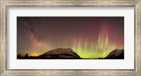 Framed Red Aurora Borealis and Milky Way over Carcross Desert, Canada