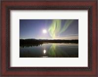 Framed Aurora Borealis with Full Moon over the Yukon River in Canada