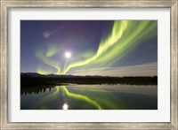 Framed Aurora Borealis and Full Moon over the Yukon River, Canada