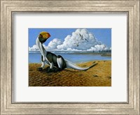 Framed Dilophosaurus on the beach