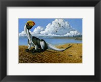 Framed Dilophosaurus on the beach