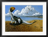 Framed Dilophosaurus on the beach