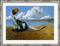 Framed Dilophosaurus on the beach