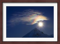 Framed Full Moon with Rainbow Clouds at Ogilvie Mountains