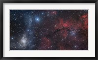 Framed Blue and Red Nebulae in the Camelopardalis Constellation