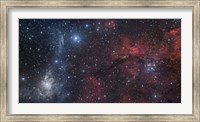Framed Blue and Red Nebulae in the Camelopardalis Constellation