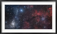 Framed Blue and Red Nebulae in the Camelopardalis Constellation