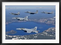 Framed Five Ship Aircraft Formation Flies over Crater Lake, Oregon