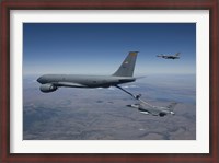 Framed Two F-16 Fighting Falcons Conduct Aerial Refueling with KC-135 Stratotanker